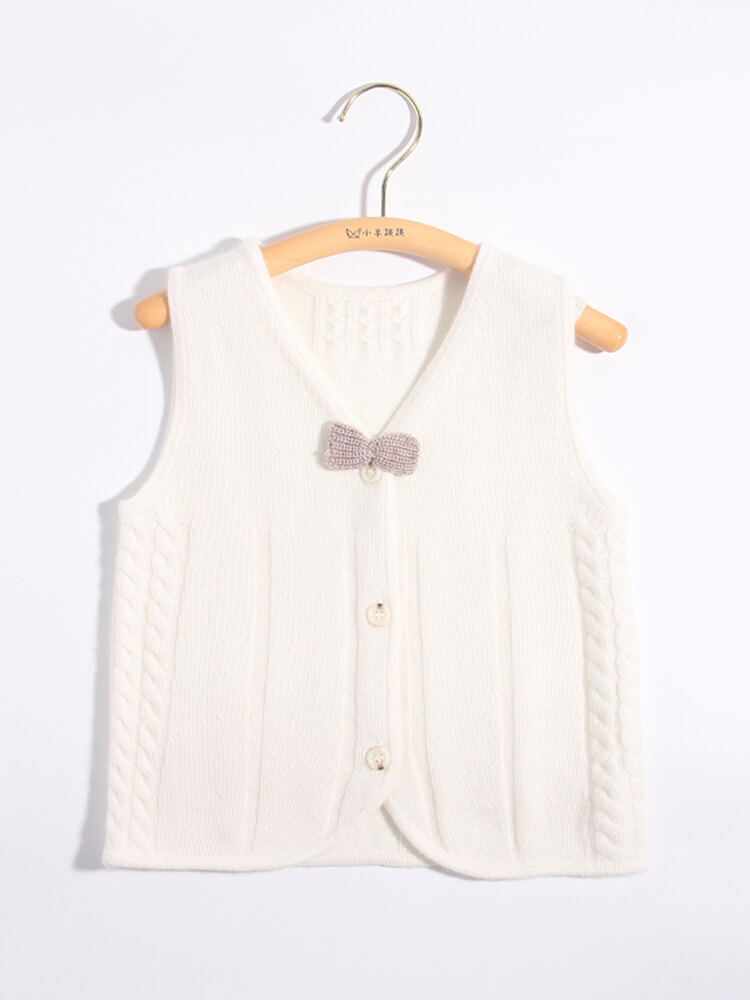 (image for) Kids Ivory Button-Up Cashmere Sweater Vest with Bow
